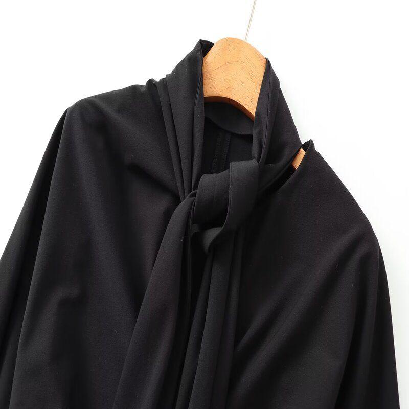 Fashion Style 2024 Fall and Winter New Women's Clothing Elegant Bowknot Decoration Poplin Long Sleeves Lapel Shirt 9024431