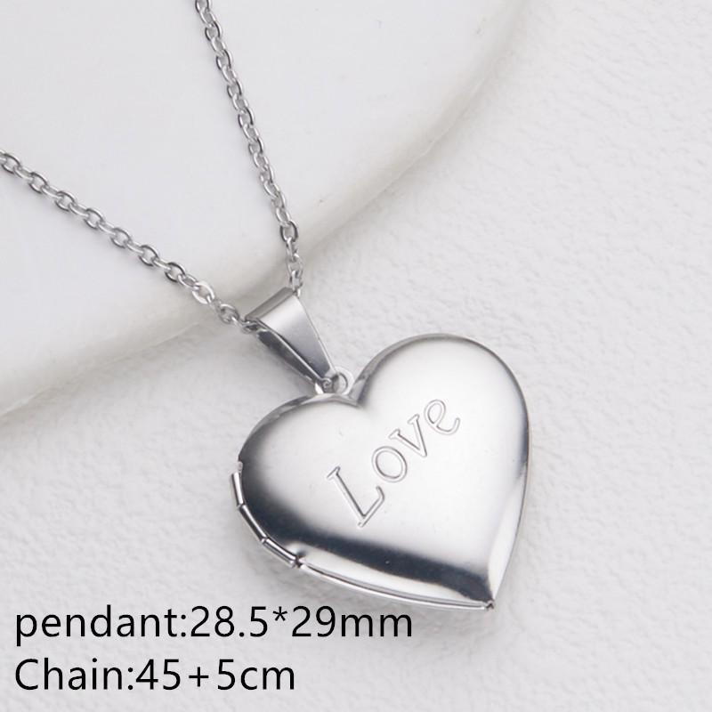 Stainless Steel Silver & Gold Women's Heart Photo Frame Locket Necklace