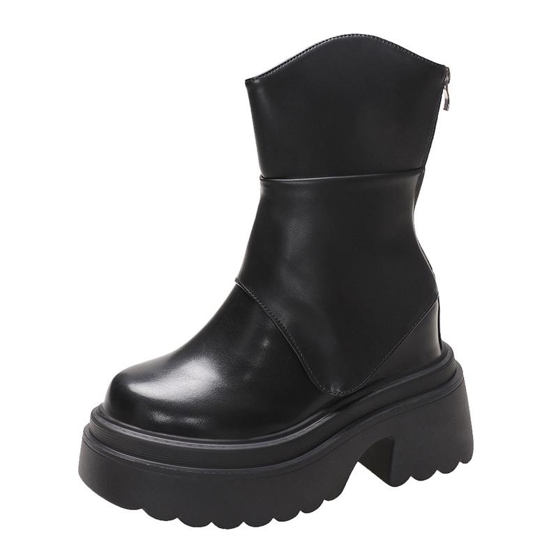 Модные 11 см толстые каблуки мотоциклетные ботинки высокая платформа осенние кожаные кроссовки женские зимние теплые ботильоны толстые короткие панк-ботинки