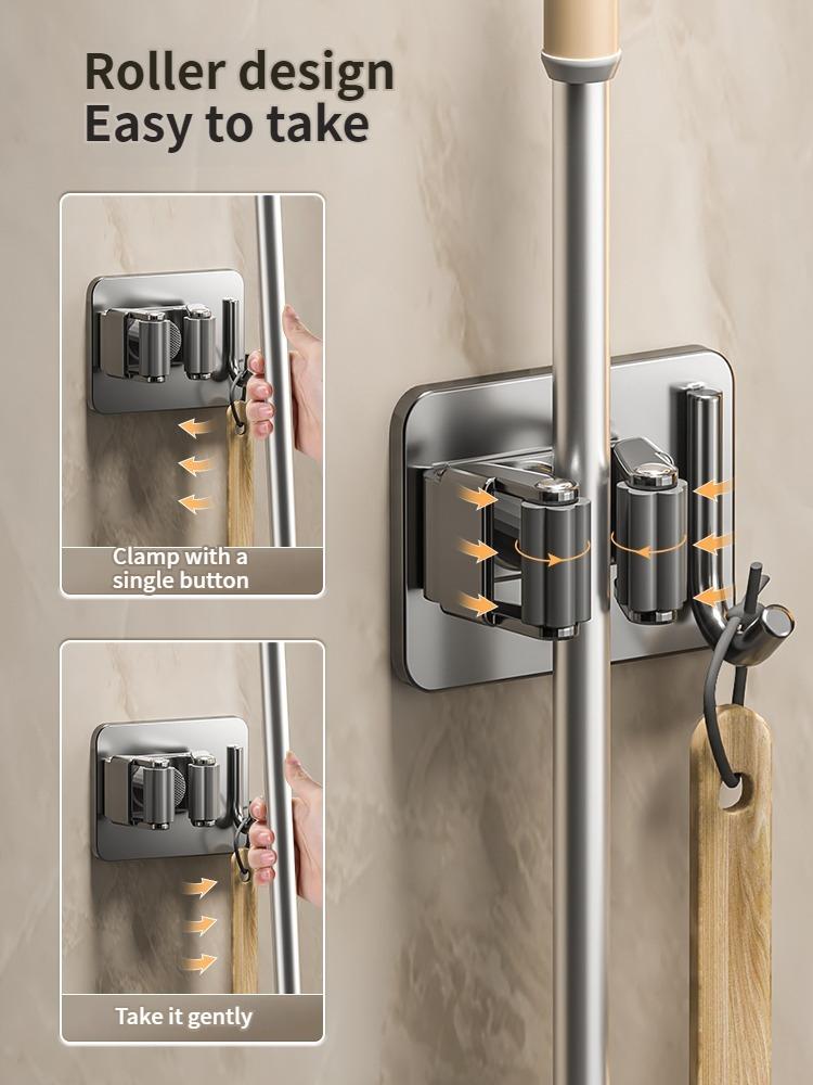 Без сверления настенный органайзер для швабры самоклеящиеся держатели для швабры и метлы для ванной комнаты крючки для вешалки материал алюминий 304 нержавеющая сталь