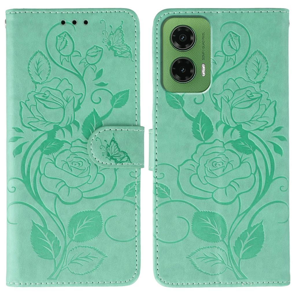 Чехол-кошелек-подставка для Motorola Moto G35 5G с тиснением «Роза и бабочка», из искусственной кожи