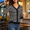 Cropped V-neck Sweater Women Wavy V-Neck Cardigan Sweater, Long Sleeve Button-Up Knitted Crop Office Wear Top, Casual Solid Color Striped Knitwear for