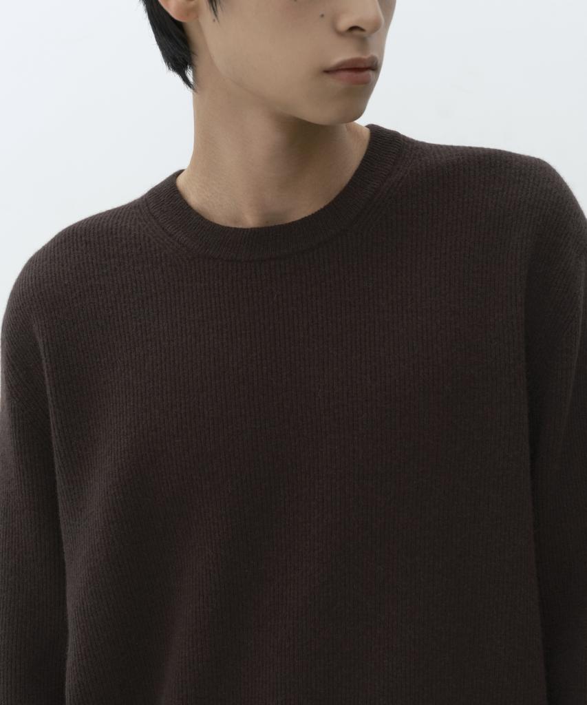 MUSINSA STANDARD [Victoria Wool] Minimal Ribbed Crop Knit [Dark Brown]