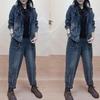 Весенне-осенняя модная повседневная джинсовая куртка, весенне-осенний комплект из двух частей, тонкие шаровары в западном стиле, свободный костюм