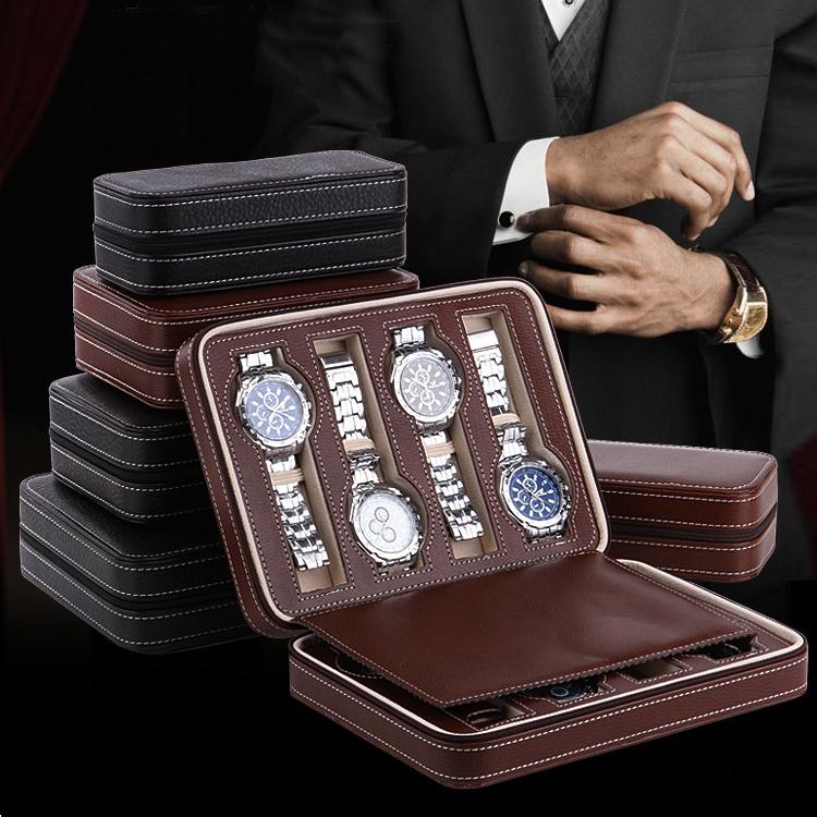 Portable PU Leather Watch Box Display Case Storage Travel Watch Organizer Holder Zipper Exquisite Durable Men Women