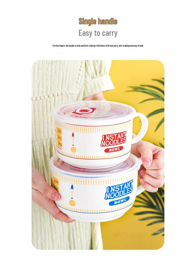 Набор японских керамических мисок для рамена: Включает крышку, миску с ручкой, ложку, палочки для еды и подарочную коробку - Идеально для дома, общежития и обеда.
