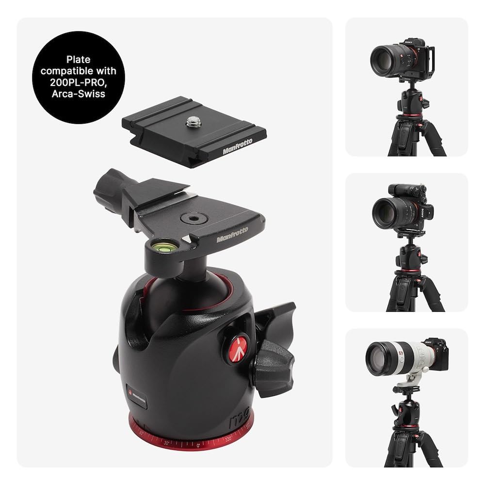 Алюминиевый штатив Manfrotto с шаровой головкой XPRO и головкой Q6, полностью черный, комплект из 3 секций MK055XPRO3-Q6T, совместимый с Arca-Swiss,