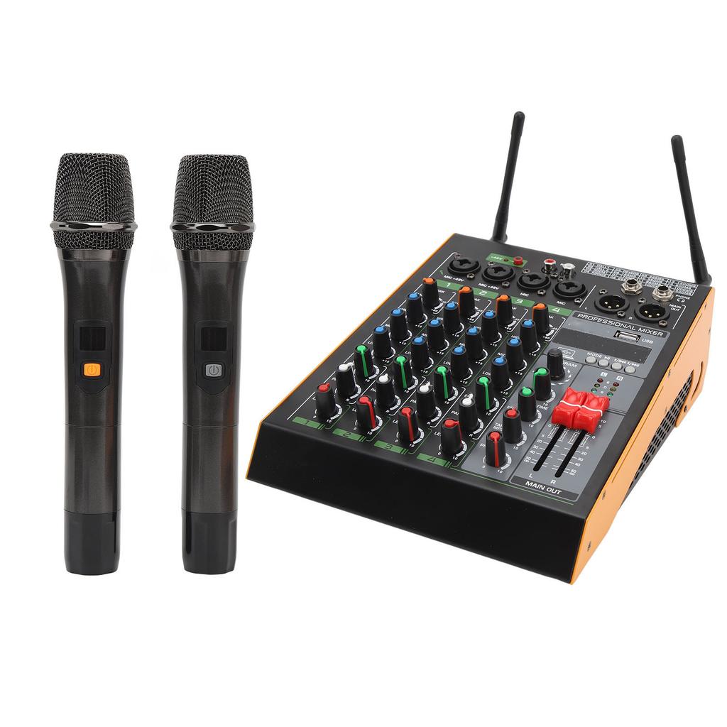 SM4 4 Channel Mixer 4 Channel Mixing Console with Dual Wireless Microphones 100‑240V US Plug