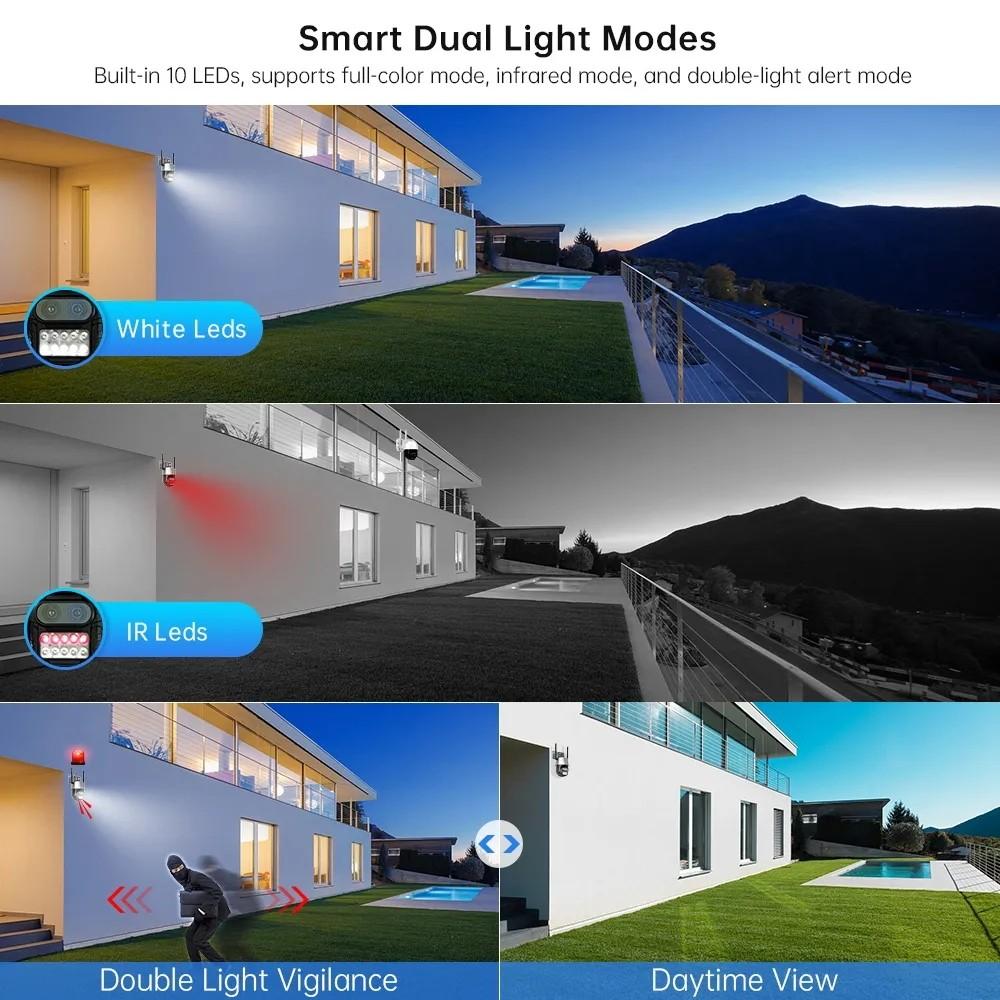 8-мегапиксельная IP-камера Wi-Fi, 4K, камера безопасности с двумя объективами, уличная 4K, автоматическое отслеживание, сирена, сигнализация, видеонаблюдение P2P ICsee CCTV PTZ Alexa