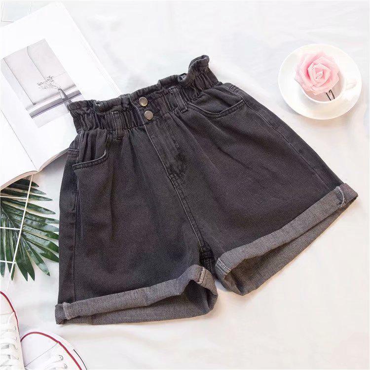 Women's A-line High Waist Denim Shorts - Summer Korean Style, Elastic Waist, Rolled Hem, Loose, Versatile, Slimming, Wide Leg.