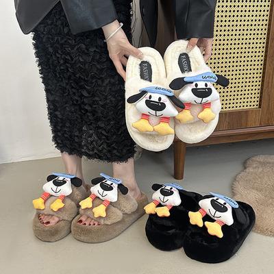 Милые мультяшные пушистые тапочки женские 2025 осень и зима новая модная универсальная повседневная обувь на хлопковой подошве с увеличением роста