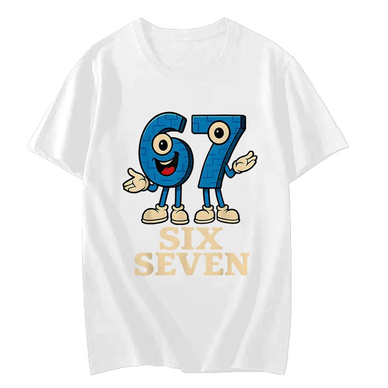 Смешная Six Seven 67 Принт Мозговая Гниль Модная Футболка Унисекс Женская Мода Игровой Мем Футболка Y2k Повседневная Футболка с Коротким Рукавом Топы Одежда