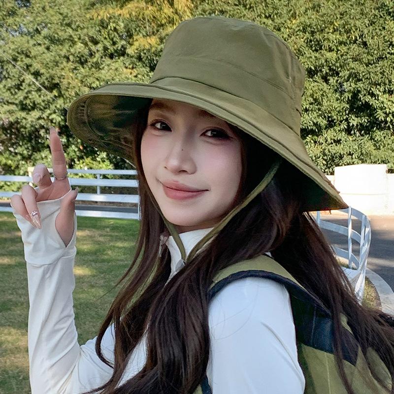 Outdoor hiking bucket hat for women, suitable for summer, can be tied into a ponytail, versatile for outdoor cycling, UV protection sun hat