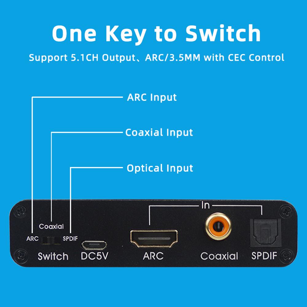Аудиоадаптер ARC 192 кГц HD Audio Extractor Цифро-аналоговый аудиоконвертер DAC SPDIF Коаксиальный RCA