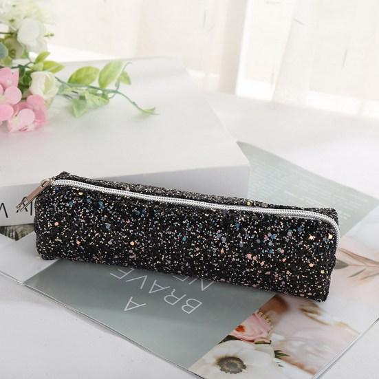 Pencil Case Large Capacity Smooth Zipper Stylish Glitter Sequin Stationery Storage Pouch School Supplies