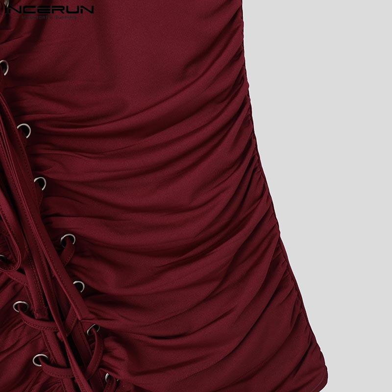 INCERUN Summer Men Strap Sleeveless Rumple Bandage Party Fitted Tank Tops