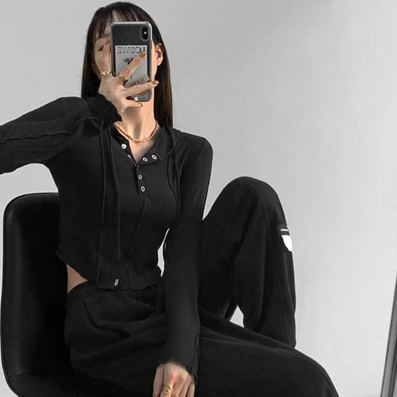 Тонкая толстовка с капюшоном Серый короткий топ с высокой талией Обнаженный пупок American Hottie Pure Desire Тонкая футболка со складками и длинными рукавами