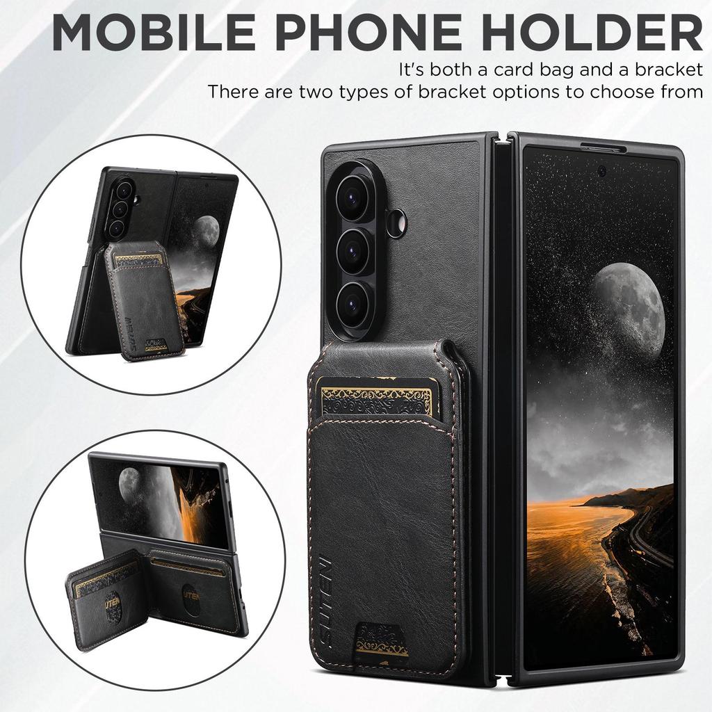 Чехол-подставка с отделениями для карт из кожи SUTENI для Samsung Z Fold 7/6/5