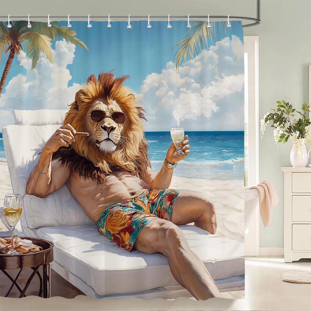 Индивидуальность Творческие Пляжные Животные Тканевая Занавеска Для Душа Ванной Комнаты Забавные Кошки и Собаки Домашний Декор Занавеска