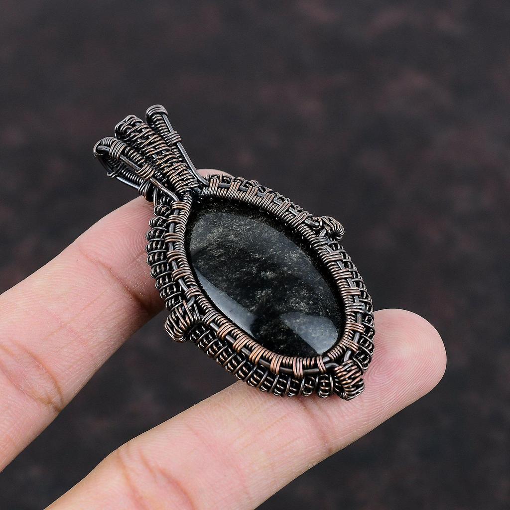 Silver Sheen Obsidian Copper Pendant Wire Wrapped Jewelry Decent Pendant Copper Jewelry Handmade Gemstone Pendant Gift For Her Women Jewelry