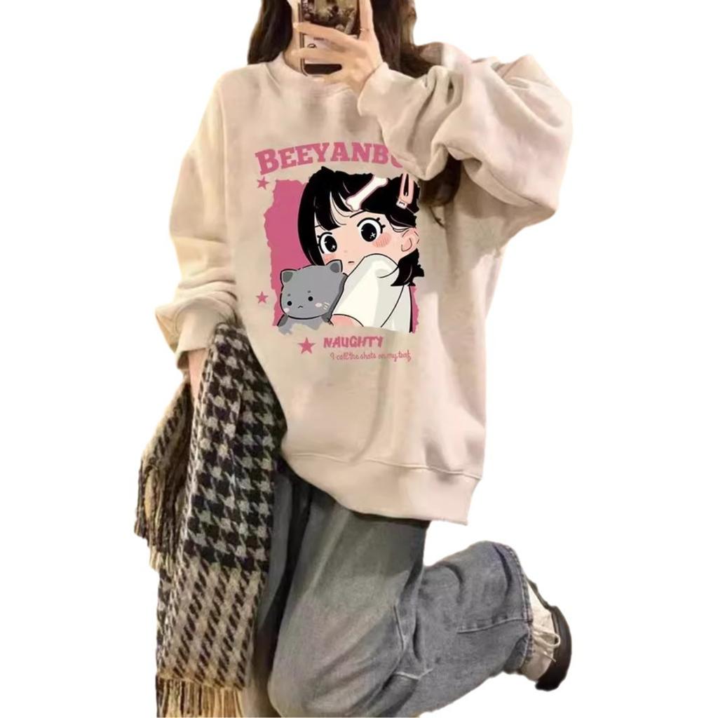 Autumn and Winter Round Neck Plus Size Loose Women's Couples Wear Padded Long Sleeve Pullover