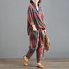 2 Piece Sets Women Casual Pants Suits Autumn Vintage Style Plaid Pattern Loose Female Tops and Harem Pants