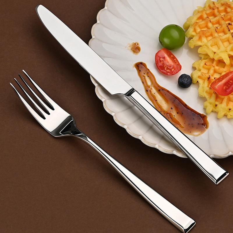 Tableware Set 304 Stainless Steel Square Handle Thickened Restaurant Hotel Household High-end Knife Fork Spoon Set