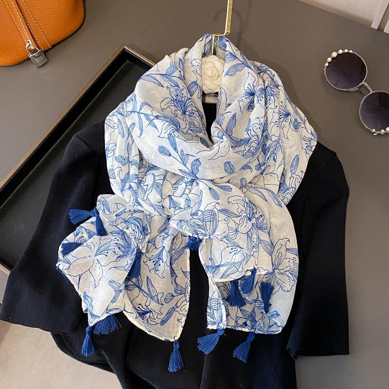 Осенний вискозно-хлопковый шарф Ацтекский Пейсли Цветочный платок шаль накидка Женские тонкие шарфы Мода кисточки Пашмина Высокое качество Фуляр