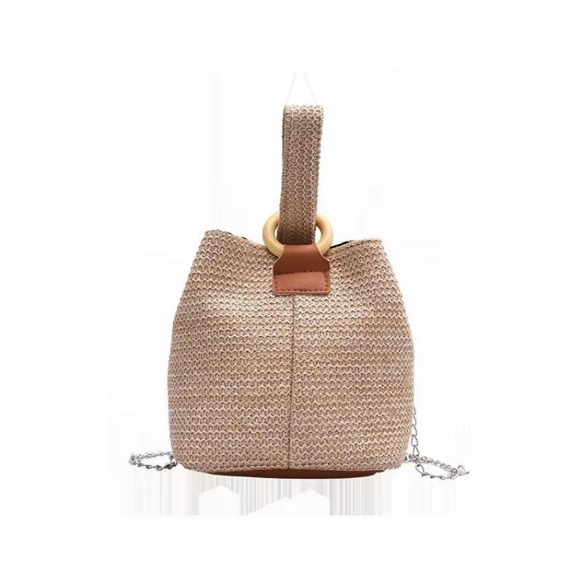 1 Pcs Women's Handheld One Shoulder Diagonal Straddle Bag Summer New Fashion Versatile PP Woven Chain Bucket Bag