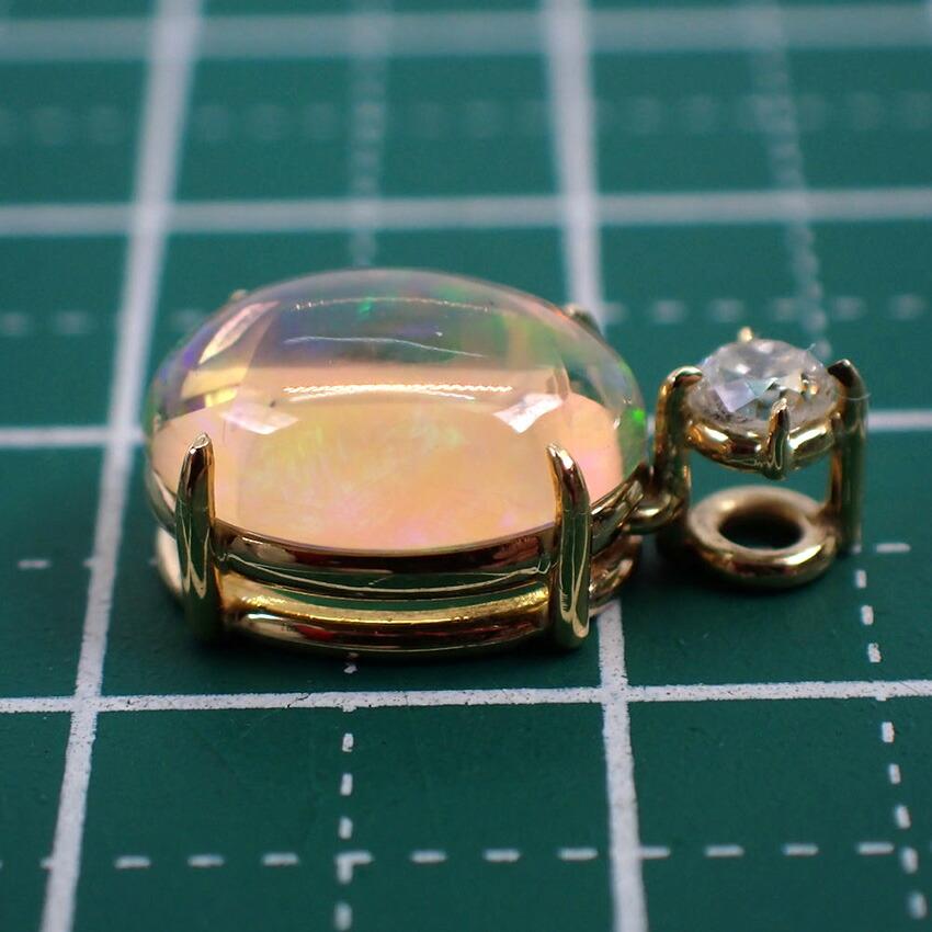 [New] K18 Fire Opal/Diamond OV Pendant Top [f5-3]
