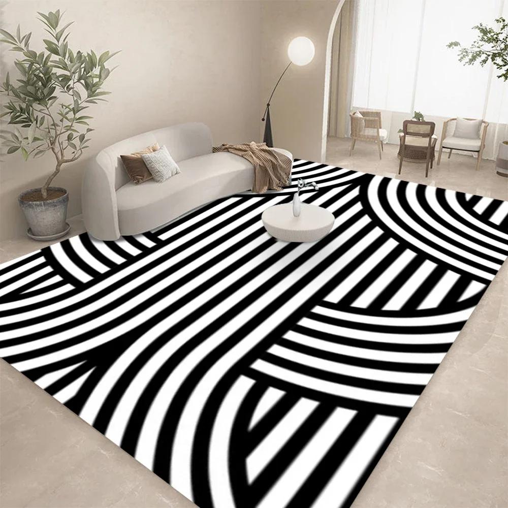 Черный Белый Геометрическая Линия Абстрактное Искусство Ковер Гостиная Диван Декор Кухонный Столик Коврик Комната Отдыха Нескользящий Напольный Коврик Хэллоуин
