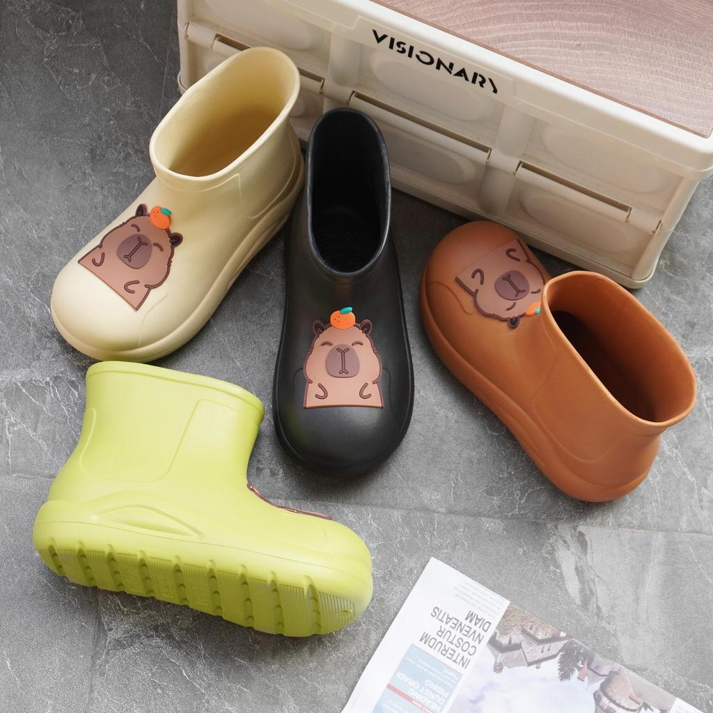 Прочные женские резиновые сапоги из ЭВА, мультяшные низкие сапоги с изображением капибары, противоскользящие, износостойкие, водонепроницаемые резиновые сапоги, дождевая обувь