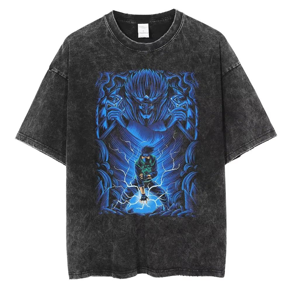 2026 Hot Sale Hip Hop Streetwear Japanese Anime Naruto Print T Shirt Vintage Black T-Shirt Harajuku Cotton Casual Tops Men Women Short Sleeve Tshirt
