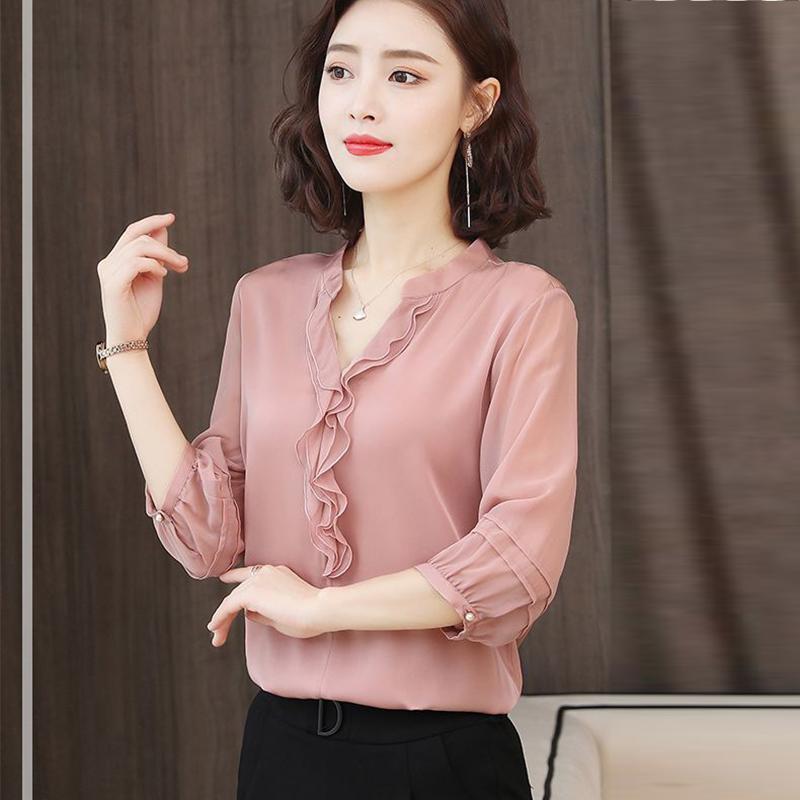 Shirt Women's Fashion Small Shirt Middle Age Loose Thin Medium Sleeve Top Women's Shirt Fashion