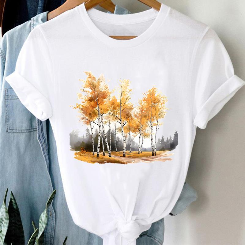 (Asian Size) Women Casual 90s Flower Trend Cute 90s Short Sleeve T Shirt Tee Top Clothing Fashion Print Lady Female Graphic T-shirts