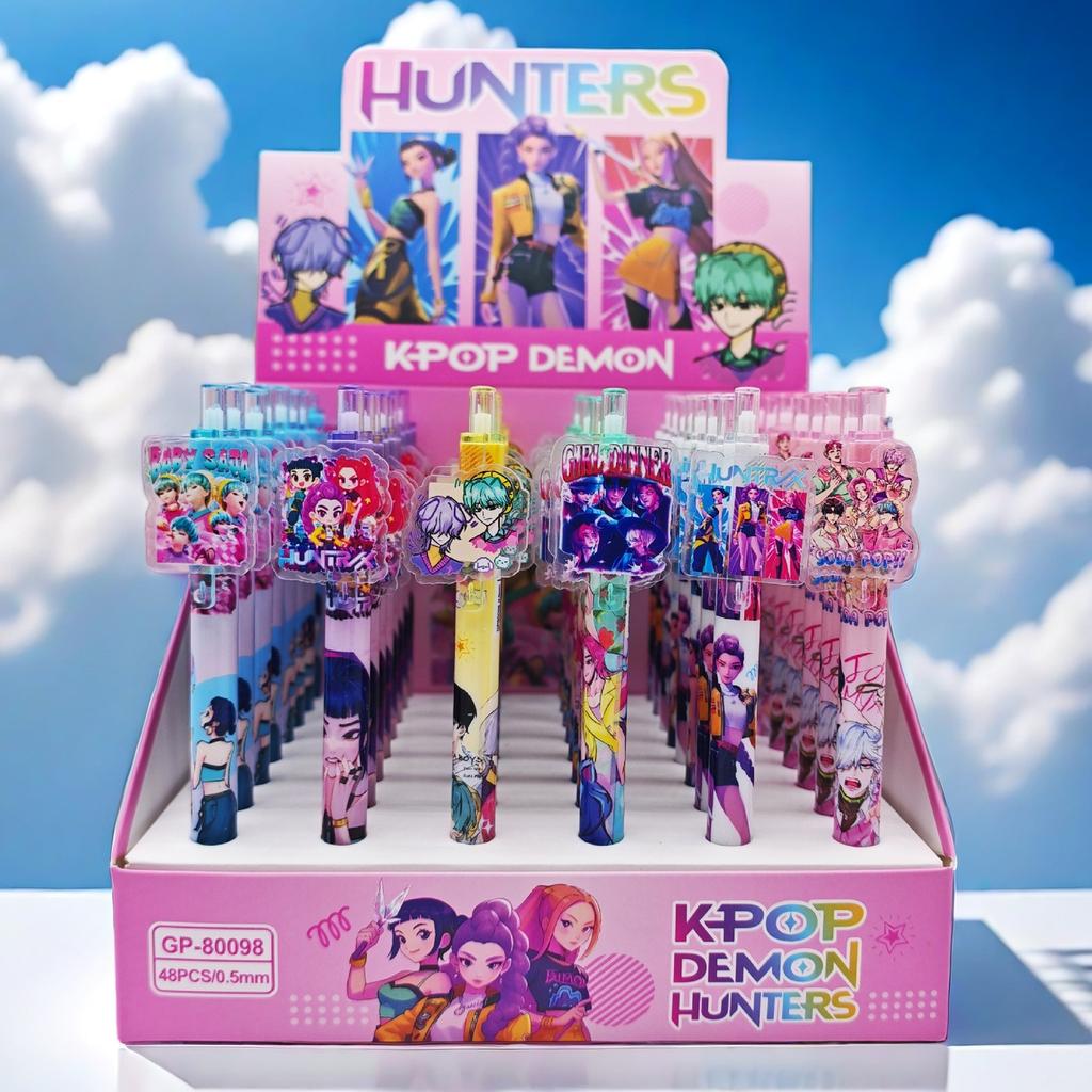 Hot K-Pop Demon Hunter Girl Group Push Button Gel Pen Cartoon Creative Acrylic Inlay Student Signature Pen Student Gift