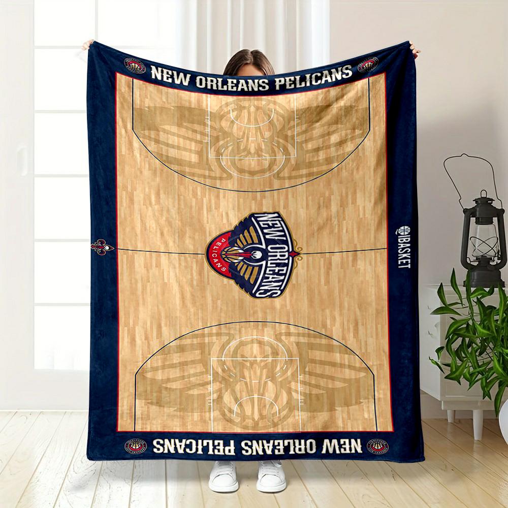 New Orleans Pelicans Basketball Court Design Flannel blanket for bedroom, living room, sofa, and nap sofas