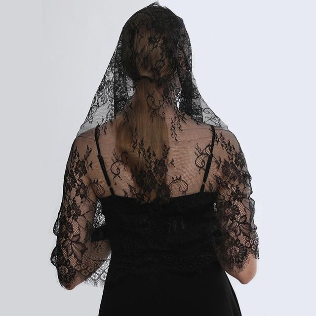 Белый, черный цветочный женский шарф, испанская мантилья, кружевная католическая вуаль для часовни, церковная шаль, покрывающий голову, шарф, бандана, повязка на голову 