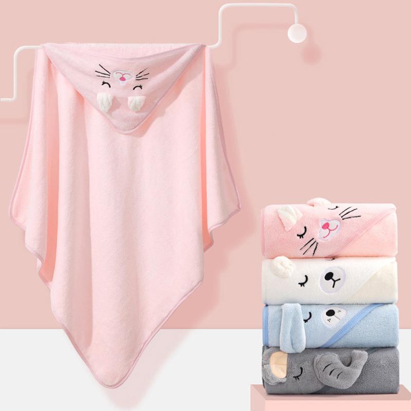 Cartoon Baby Bath Towels for Body Hooded Coral Fleece Kids Bathrobe Newborn Swaddle Wrap Baby Blankets for Girls Boys