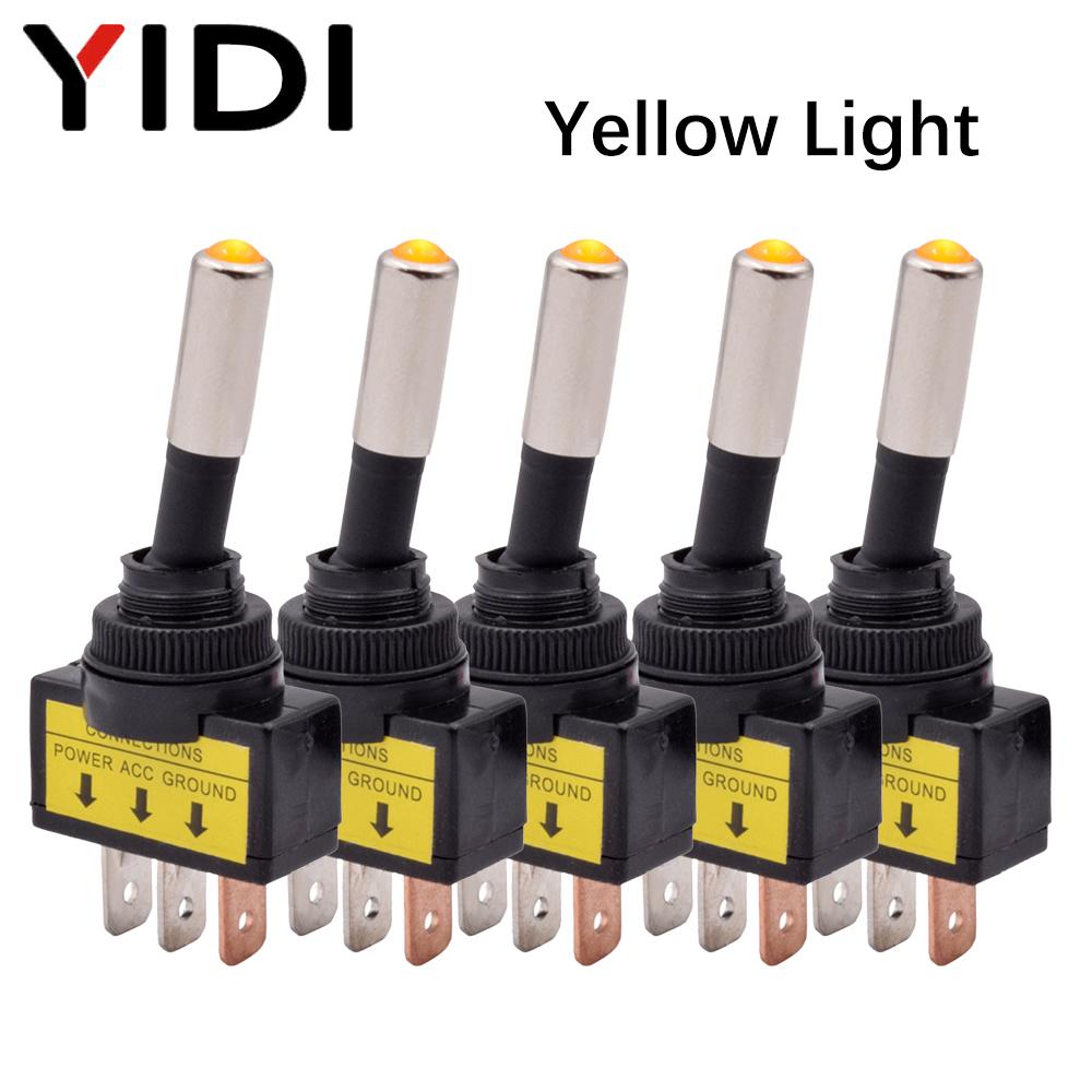 5/10pcs 12mm Auto Car LED Illuminated Toggle Switch ASW-15D SPST 2 Position 3pin ON OFF 12V 24V DC Red Green Blue Yellow White