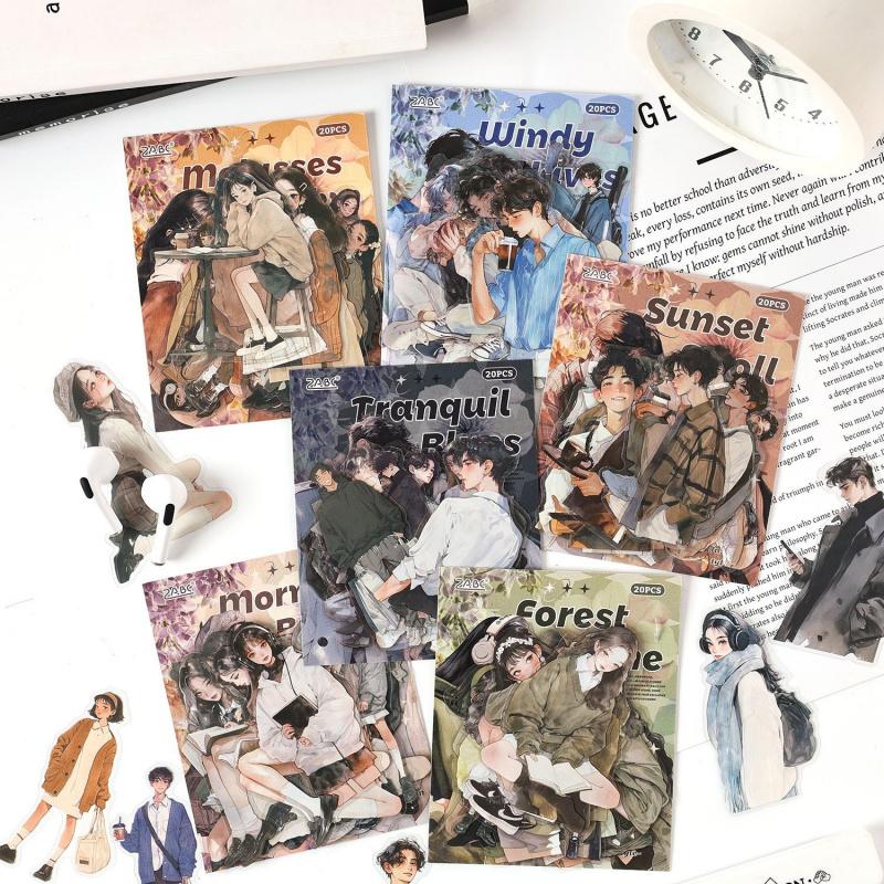20 Sheets Fashion Cartoon Stickers Pack, Trendy Boy & Girl Decals for Journal & Planner Decor