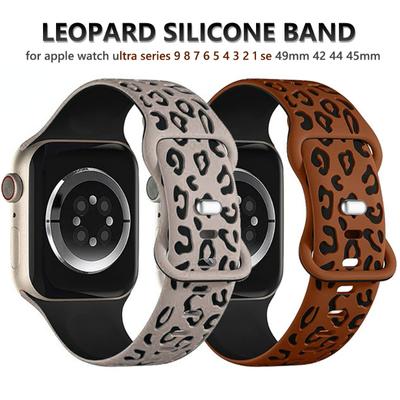 Мягкий силиконовый ремешок для Apple Watch, леопардовый ремешок Ultra 2, 49 мм, 41 мм, 38 мм, 40 мм, петля с гравировкой для iWatch 9, 8, 7, 6, 5, 4 se, 42 мм, 44 мм, 45 мм
