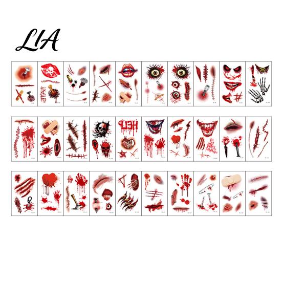 Waterproof Body Art Transfer 30Pcs Halloween Scar Tattoo Stickers, Realistic Fake Wound Decals for Cosplay Special Effects Makeup Face Body,