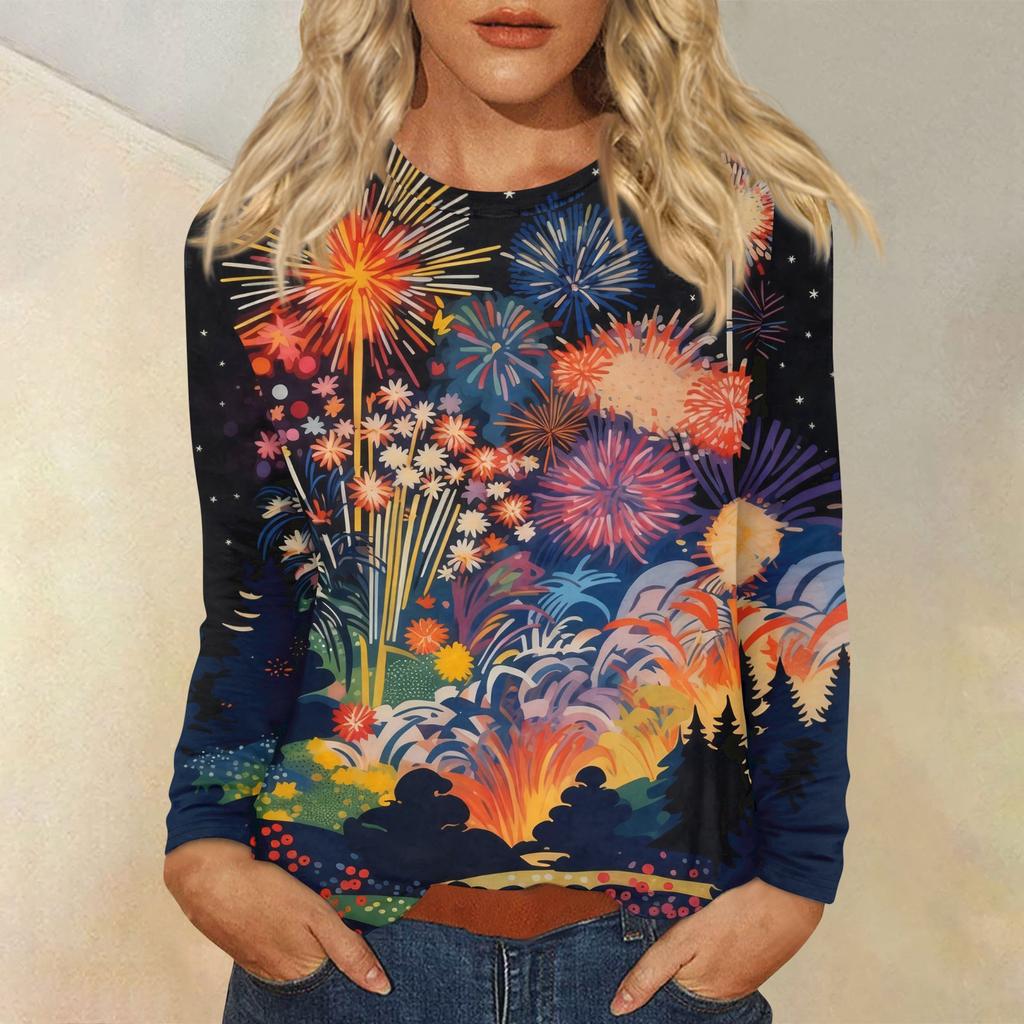 Women's Loose Comfortable Casual Fashion Round Neck New Year Printed Long Sleeve Top