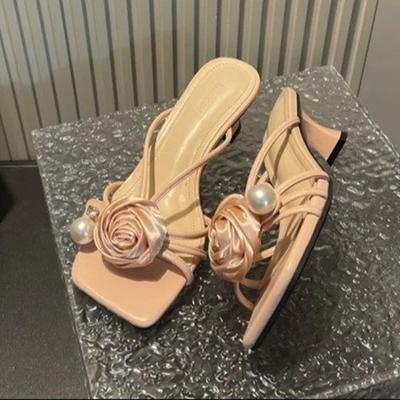 Модные женские шлепанцы на высоком каблуке с цветком, модные элегантные туфли, сексуальные летние женские сандалии 2025, роскошные туфли-лодочки для платья, новая обувь для женщин