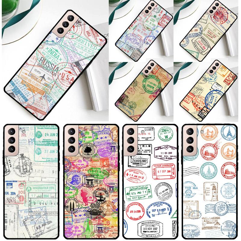 Retro Post Card Passport Stamps Phone Case For Samsung Galaxy S25 Ultra S9 S10 S20 S21 FE S22 S23 S24 Plus S24 Ultra Cover