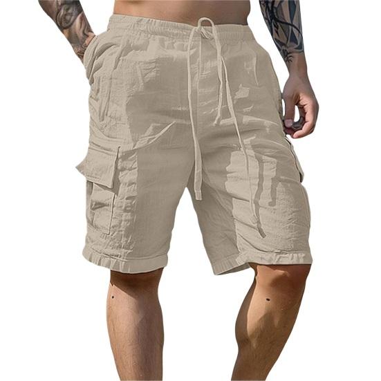 Мужские летние шорты с эластичной резинкой на талии длиной до колена, свободные, однотонные, с несколькими карманами, прямые, повседневные, пляжные шорты