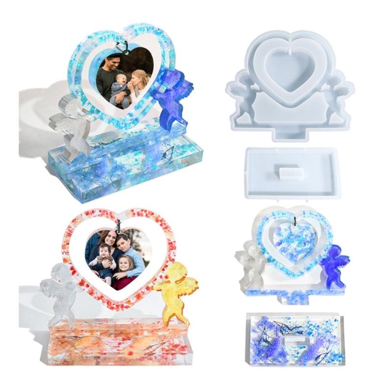 DIY Silicone Mold Heart Photo Cupids Frames Molds Beautiful Heart Shaped Frames Mould for Home Office Table Ornaments