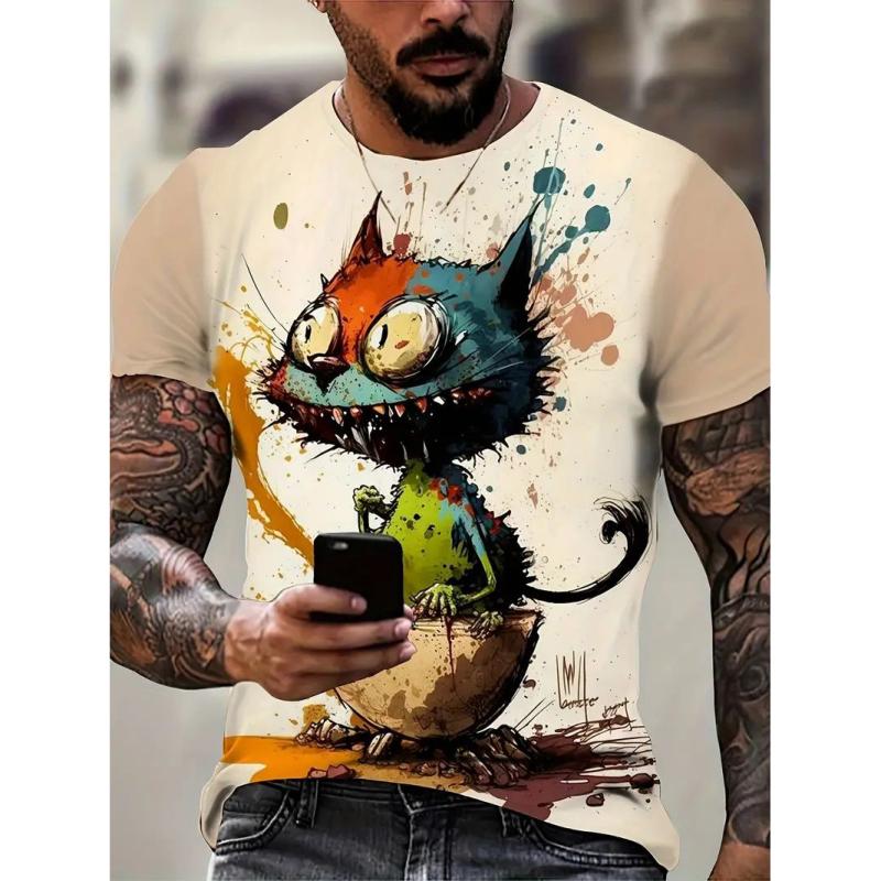 Men's T Shirt Summer Casual Short Sleeve Cartoon Print Funny Animal T-Shirts Fashion Streetwear Male Pullover Oversized Clothing