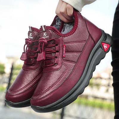 Зимние женские зимние ботинки, плюшевая кожаная парная обувь, легкие нескользящие теплые хлопковые кроссовки, женская спортивная обувь среднего возраста